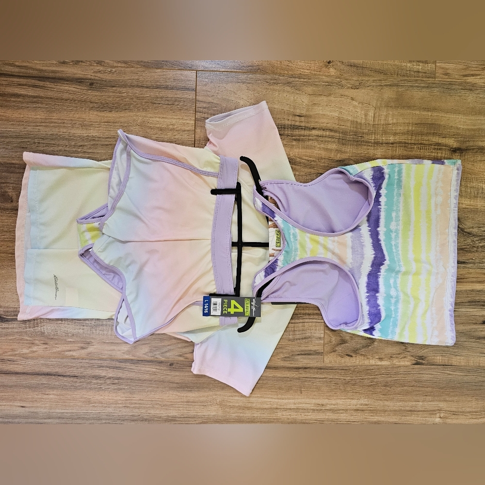 Eddie Bauer Girls 4 Piece Reversible Swimsuit Set ,size L 14/16 - Picture 5 of 10